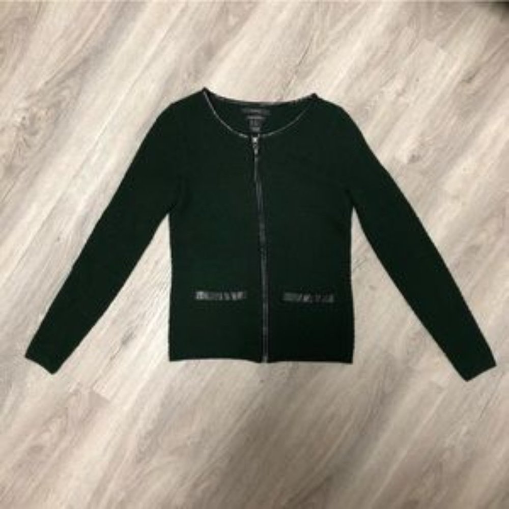 Tahari Size Small Merino Wool Blend Sweater Cardigan Emerald Green Full Zip S